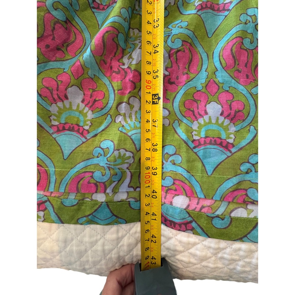 Bella Tu Women XL Green Pink Block Print Ruffle Dress Side Zip Pockets - Picture 9 of 14